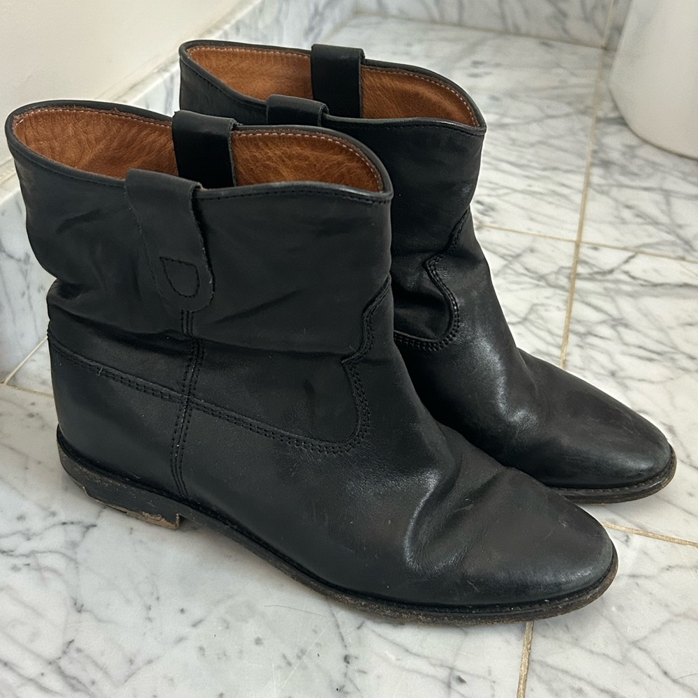 Isabel Marant Black Leather Ankle Boots Size 39